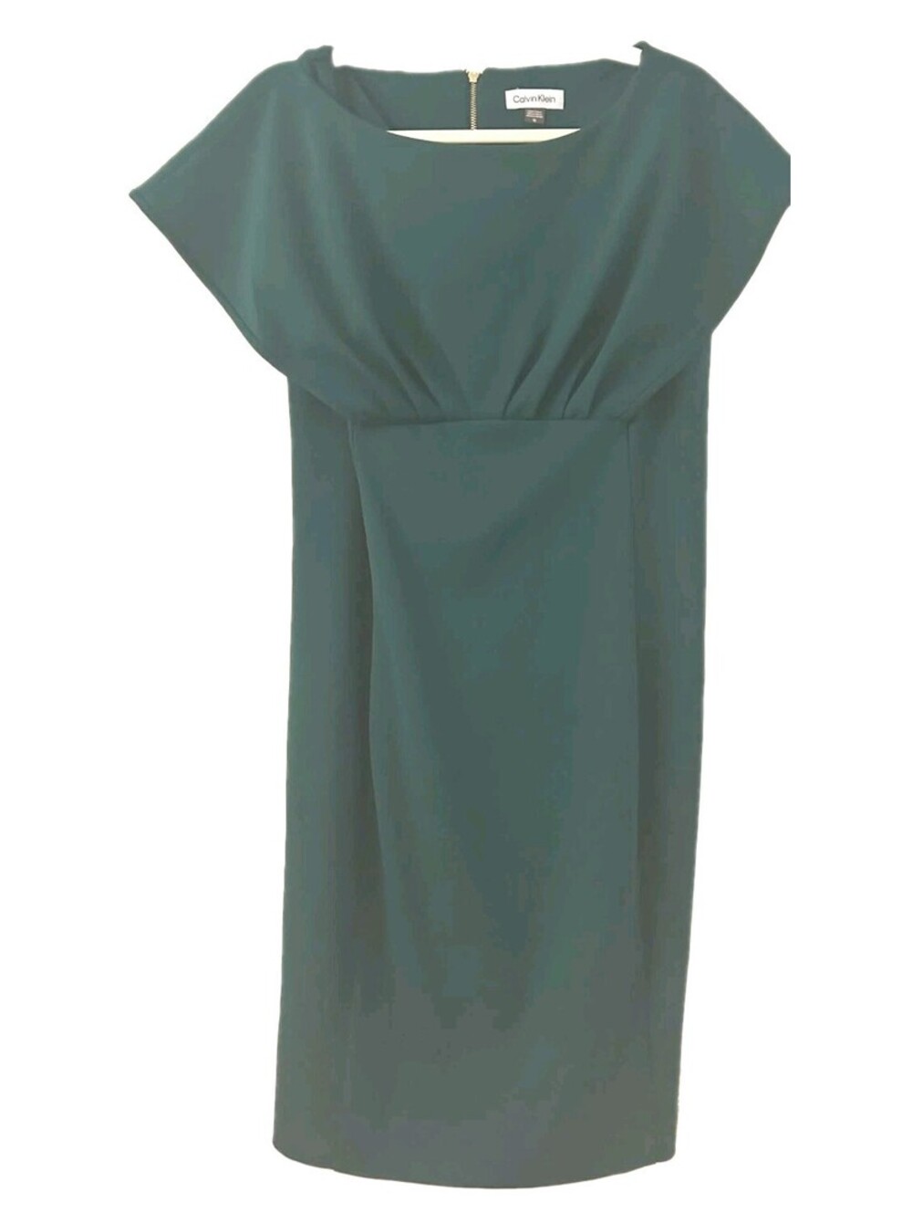CALVIN KLEIN Forest Green Crepe Boat Neck Sheath Dress Size 12